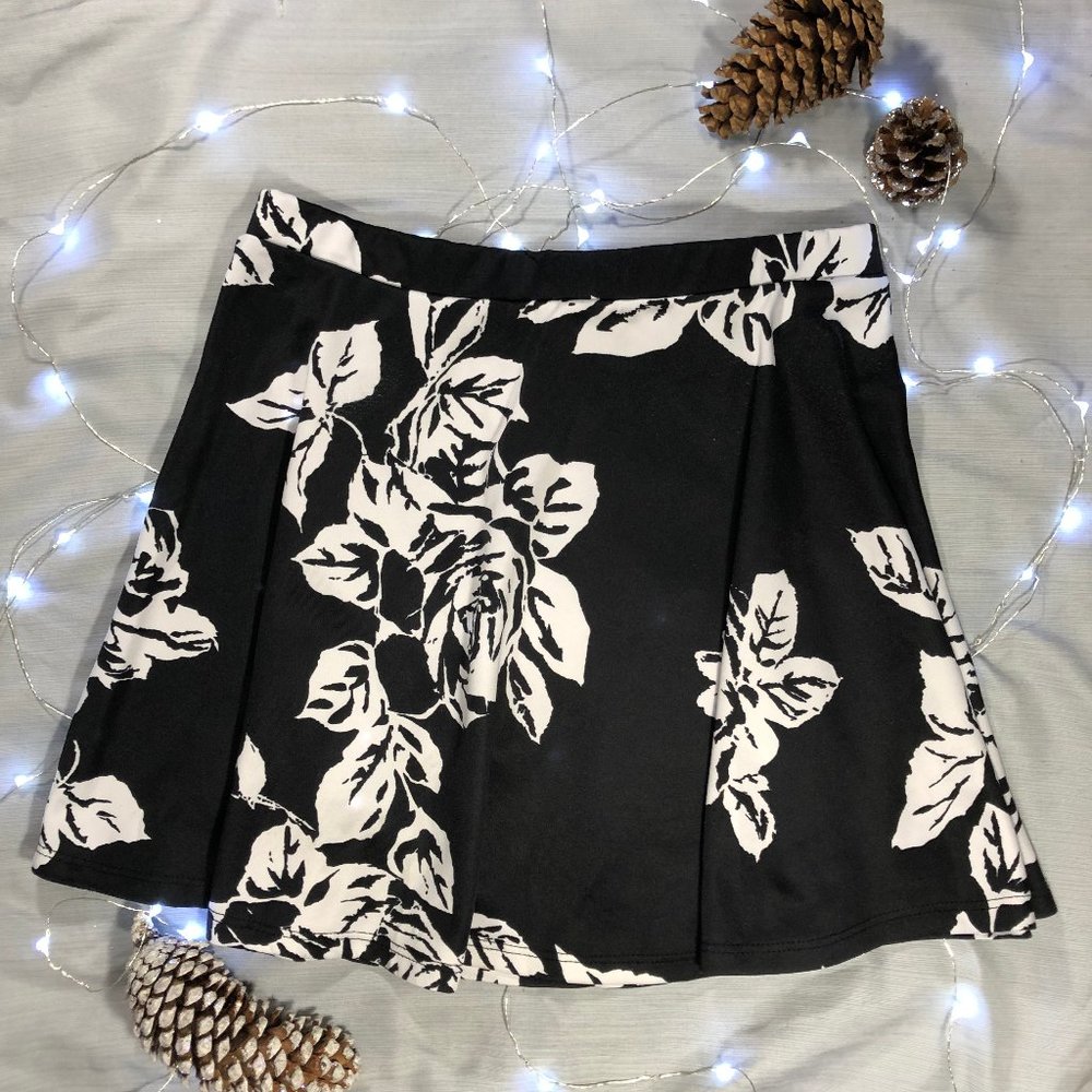 Black Floral Skater Skirt
